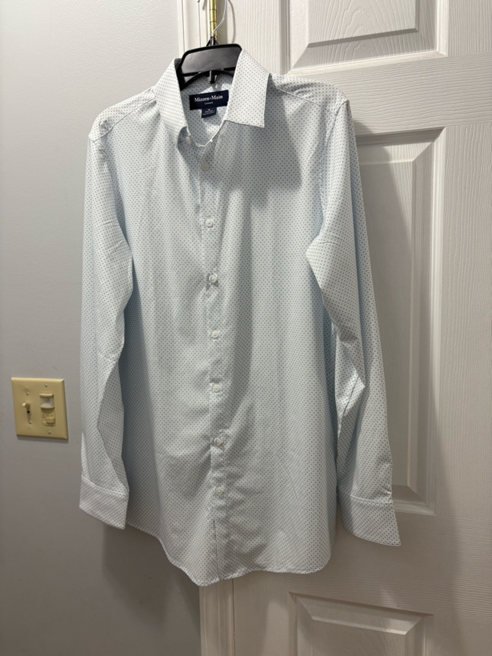 Mizzen+Main Leeward Performance Dress Shirt Medium Trim Tall Blue/White Print